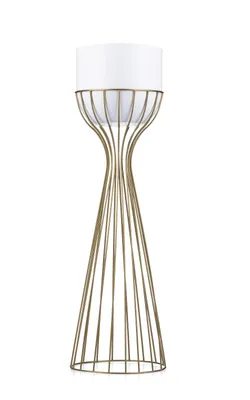 Image de Howhomely support de fleurs moderne avec couvercle 68 cm attique - en métal - support de plantes dans un design intéressant - cadre doré et couvercle blanc dans le style attique -