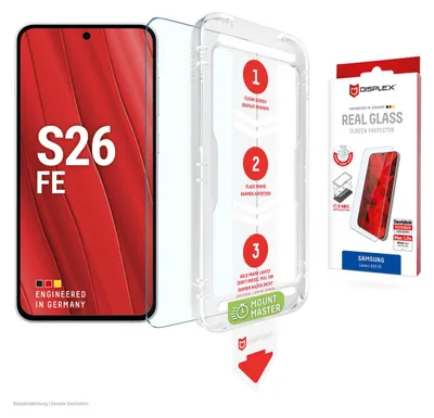 Produktbild von Displex Panzerglas (10H, 2D) für Samsung Galaxy S26 FE, kratzer-resistent, Samsung, Galaxy S26 FE, Trockene Anwendung, Schmutzabweisend, Schlagfest, Kratzresistent, Transparent, 1 Stück(e)