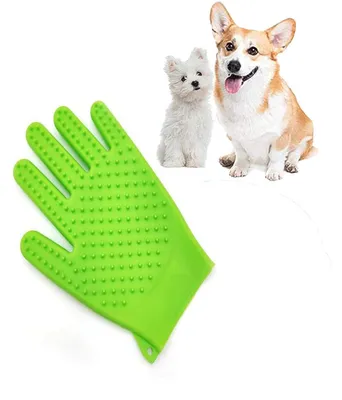 Image de Gants de brossage pour chiens en silicone - Pour le massage et l'entretien du pelage - Vert
