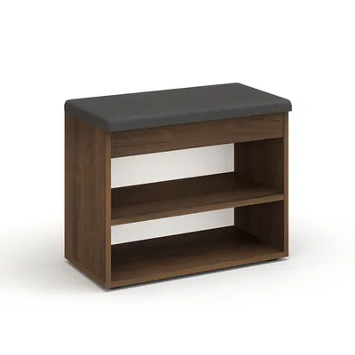 Produktbild von KOMTO Schuhbank mit Sitzfläche - Schuhregal Bank mit Stauraum Kleiner Schuhschrank mit Sitzbank Flur Bank Garderobenbank Sofia 60x48x32 cm Nussbaum