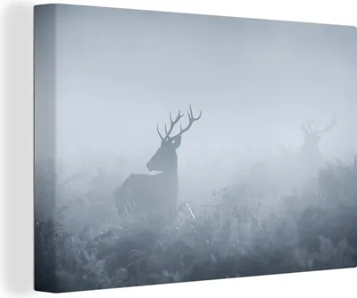 Obrázek produktu pro OneMillionCanvasses® - Obraz na plátně - Jelen - Mlha - Les, nástěnná malba, nástěnné dekorace obrazy obývací pokoj, 30x20cm
