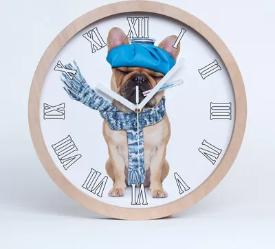 Produktbild von Holzuhr 30fi cm wanduhr - weiße Spitzen - kranker Hund