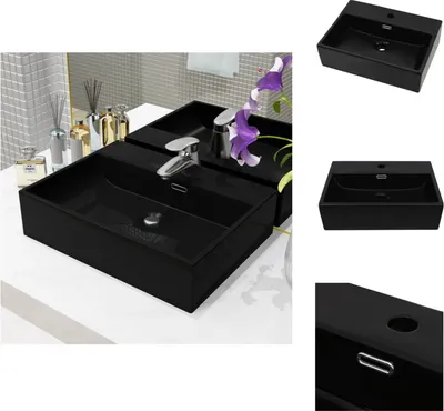 Immagine prodotto di vidaXL Lavabo con foro per rubinetto in Vetroceramica nera 51,5 x 38,5 x 15 cm - Lavabo da bagno