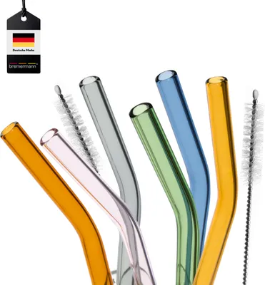 Produktbild von bremermann 6er Glas-Trinkhalme, 15 cm Länge, wiederverwendbar, bunt inklusive 2