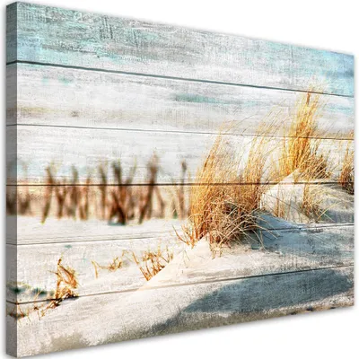 Image de Toile « Dunes de plage » sur bois 120 x 80 Feeby Beige Image pour le mur, prête à être accrochée