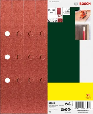 Produktbild von Schleifblatt-Set für Schwingschleifer, B&D 8-Lochung, 93 x 230 mm, K240, 25 Stk.