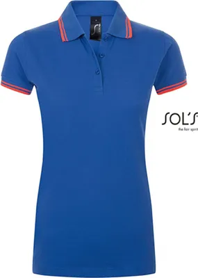 Produktbild von SOLs 00578 | Damen Polo Shirt Pasadena - Farbe: Royal Blue/Neon Coral - Größe: L