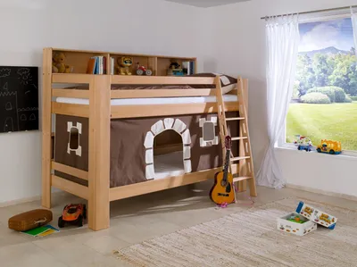 Produktbild von Etagenbett Jan Buche Natur lackiert mit Bücherregal 90x200 cm