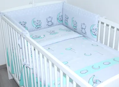 Produktbild von 3 teiliges Baby Bettset mit Bettwäsche und Nestchen für Bett 70x140 cm - 4. Bärchen Minze