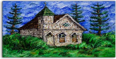 Produktbild von Coloray Acrylbild 120x60  Wandbild Acrylbilder Deko Landschaftswiese Gemälde Kirche