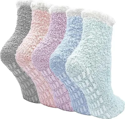 Produktbild von Kuschelsocken fš¹r Damen Flauschige Socken: Warme Winter Stoppersocken mit Noppen fš¹r Frauen Haussocken Bettsocken Plš¹schsocken Wintersocken 5 Paar 35-41