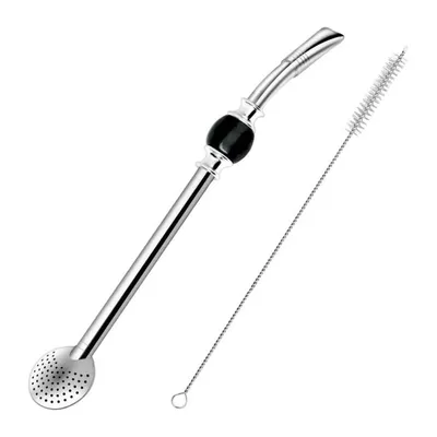Obrázek produktu pro Bombilla na yerba mate s černým kamínkem, 21 cm + čistič