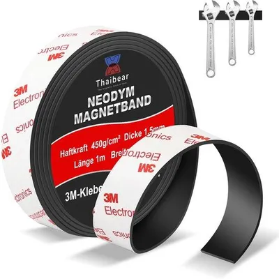 Produktbild von Neodymium Magnetband Selbstklebend Stark, Extra Starkes Magnetband mit Starkem 3M Kleber (15 mm x 1 m lang) - Magnetstreifen Selbstklebend Stark Ideal für DIY, Kunstprojekte, Whiteboards