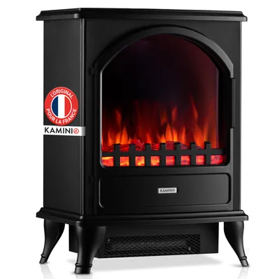Image de Cheminée électrique KAMINIO LENI - Poêle électrique avec chauffage, effet flamme 3D - Noir