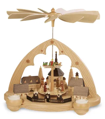 Obrázek produktu pro Stolní pyramida Seiffen vesnice špičatý oblouk 1 patro přírodní (DxŠxV):35x28x36cm NOVINKA