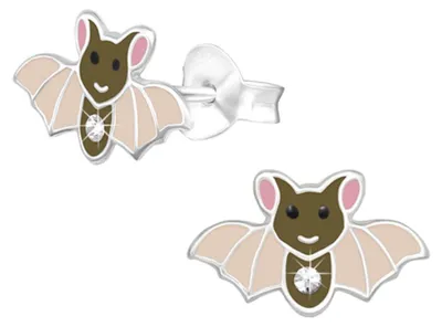 Produktbild von Kinder-Ohrringe Silber 925: Bunte Ohrstecker für Mädchen und Jungen Fledermaus (Bat)