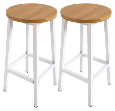 Productafbeelding van Set van 2 Barkrukken zonder Rugleuning - Hoogte 65 cm - Zwart en Donker Hout