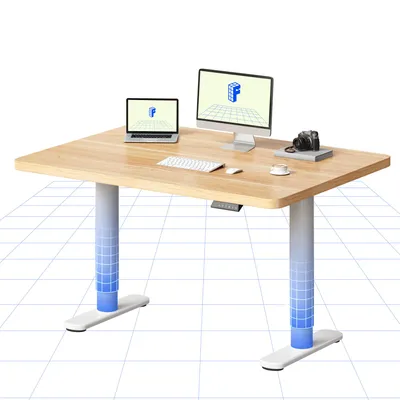 Zdjęcie produktu dla FLEXISPOT CylineX Biurko z regulacją wysokości 120 x 80 cm z eleganckimi zaokrąglonymi nogami, blatem o grubości 25 mm, nośnością 80 kg, klon