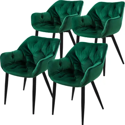 Produktbild von ML-Design 4er Set Esszimmerstuhl mit Rückenlehne, Dunkelgrün, aus Samt