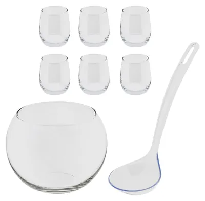 Produktbild von Bowle Set Glas 3,3L Getränkespender mit 6 Gläser Kelle hitzebeständig