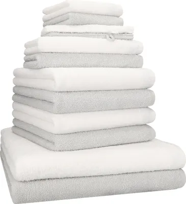 Produktbild von Betz 12-tlg. Handtuch-Set BERLIN 2 Liegetücher 4 Handtücher 2 Gästetücher 2 Seiftücher 2 Waschhandschuhe 100% Baumwolle – Farbe: silbergrau / weiß
