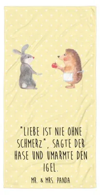 Produktbild von Mr. & Mrs. Panda Handtuch Hase Igel - Gelb Pastell - Geschenk, Herzschmerz, Liebe Spruch, Liebeskummer, Trösten, Strandtuch, Großes Badehandtuch, Duschhandtuch