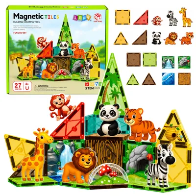 Zdjęcie produktu dla Klocki magnetyczne Dzikie zwierzęta Jungle Zoo 27 szt.