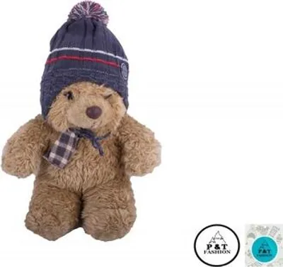 Produktbild von P&T Babymütze Jungen - Strickmütze mit Ohrenklappen, Blau/Grau/Rot, Größe 47-49, Winterwarm aus Acryl & Polyester, Waschbar bei 30°C
