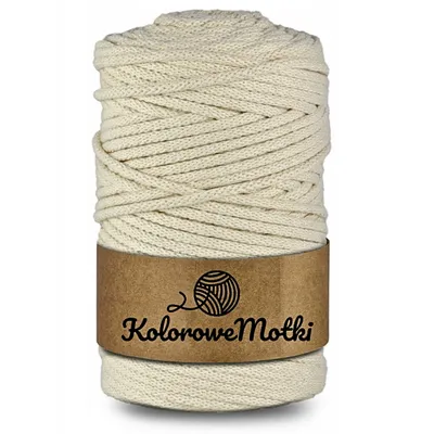 Zdjęcie produktu dla KoloroweMotki | Sznurek bawełniany z rdzeniem 100m 3mm Kość słoniowa | Idealny do rękodzieła, makramy, na torebki, dywany, prac artystycznych
