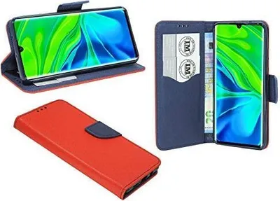 Produktbild von cofi1453® Buch Tasche "Fancy" kompatibel mit XIAOMI MI NOTE 10 PRO Handy Hülle Etui Brieftasche Schutzhülle mit Standfunktion, Kartenfach Rot-Blau