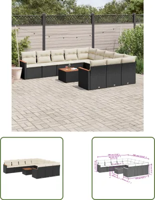 Produktbild von The Living Store 12-tlg. Garten-Sofagarnitur mit Kissen Schwarz Poly Rattan