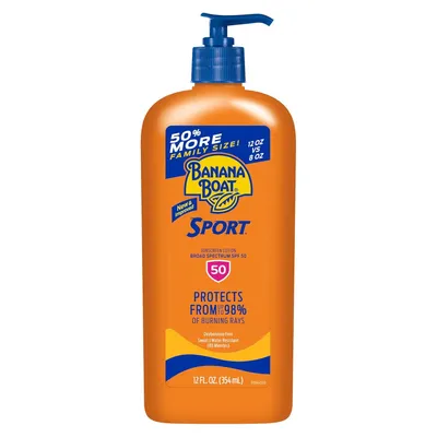 Produktbild von Banana Boat Sonnenschutzmittel Sport Familie Größe breites Spektrum Sun Care Sonnenschutz Lotion – LSF 50, 12 Unze