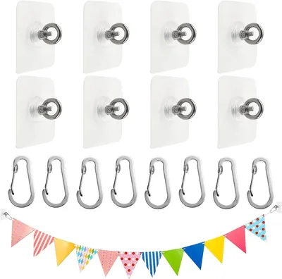 Produktbild von Deckenhaken Set von 8, Edelstahl Ösenhaken, Wandhaken mit Karabinerhaken, für Innen- und Außenbereich