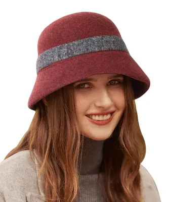 Image de Chapeau pour femmes - Fedora vintage en laine 100% - Rouge