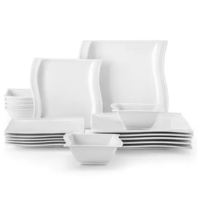 Produktbild von MALACASA, FLORA, 18-tlg Cremeweiß Porzellan Geschirrset, Tafelservice mit Speiseteller, Dessertteller, Schale für 6 Personen