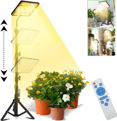 Obrázok produktu pre LED rastlinná lampa Ikodm s plným spektrom, statívom a diaľkovým ovládaním – 25 W rastlinné osvetlenie s časovačom, 3 režimy osvetlenia, 10 úrovní stmievania pre izbové rastliny