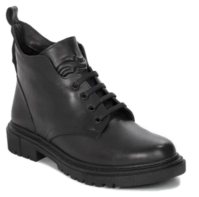 Produktbild von Damen Schuhe aus schwarzem Vollnarbenleder mit Reißverschluss, Schnürung, 3 cm Absatz und Fleece-Futter