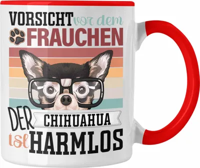 Produktbild von Trendation - Chihuahua Besitzerin Frauchen Tasse Geschenk Lustiger Spruch Geschenkidee Vorsicht Vor Dem Frauchen (Rot)