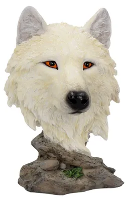 Wolf Figur Schneesucher aus Harz, handbemalt, 16 cm