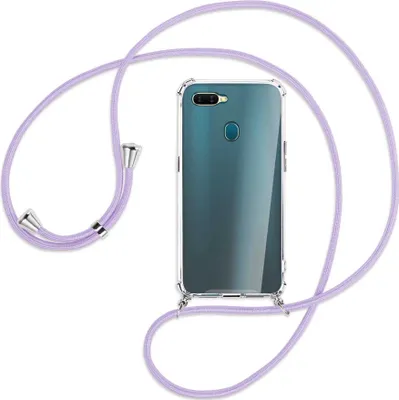 Produktbild von Handykette Backcover-Schutzhülle mit Band (Metall silberfarben) für Oppo A7 / AX7 - violett