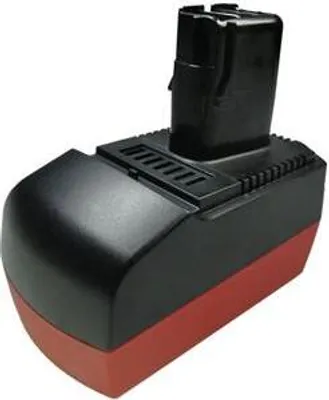 A black and red battery pack for a power tool, shown against a white background.
