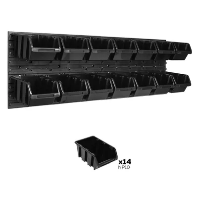 Produktbild von Lagersystem Wandregal 1152 x 390 mm | 14 stck. Box | Stapelboxen Schüttenregal Sichtlagerkästen | Extra Starke Wandplatten | Regal Erweiterbar | Werkstattregal Lagerregal Werkstattwandregal Steckregal
