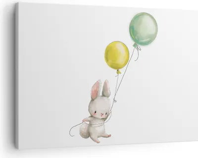 Produktbild von Bild auf Leinwand - Leinwandbild - Einteilig - Häschen Luftballons Kinder - 70x50cm - Wand Bild - Wanddeko - Wandbilder - Leinwanddruck - Bilder - Wanddekoration - Leinwand bilder - AA70x50-4731