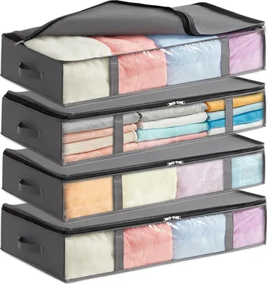Produktbild von Aufbewahrungsboxen für unter das Bett 3er-Pack Faltbare Kleideraufbewahrungstaschen mit Durchsichtigem Fenster Schrankorganisatoren und Stauraum für Handtücher Kleidung Decken Grau 75L