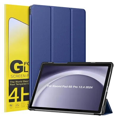 Produktbild von Schutzhülle + 2x 4H Displayfolie für Xiaomi Pad 6S Pro 12.4 Zoll Cover Case Schutz Tablet Farbe: Dunkelblau
