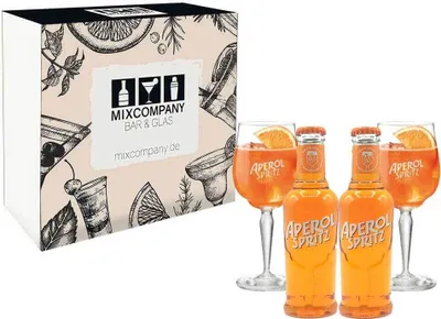 Produktbild von Aperol Geschenkset - Aperol Spritz 2x 0,2L (10,5% Vol) + 2x Aperol Gläser / Glas ready to drink Aperitivo / Aperitif- [Enthält Sulfite]