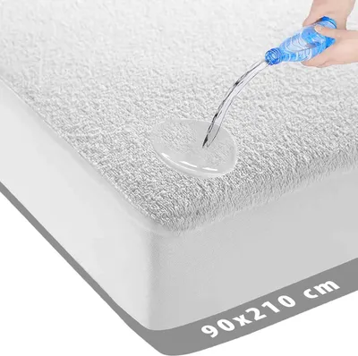 Produktbild von Spannbettlaken Wasserdichter Matratzenschoner 90 x 210 cm – Molton-Spannbettlaken aus Frottee – antibakteriell – rundum elastisch – weiß – wasserdicht