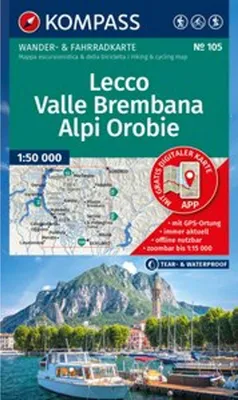 Image de KOMPASS Wanderkarte 105 Lecco, vallée de la Brembana, Alpes orobiennes 1:50 000
