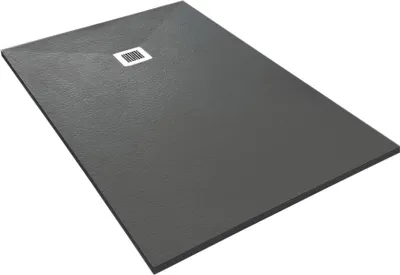 Produktbild von Veroni Duschwanne aus Kompositstein mit Schiefer-Muster flach (TxBxH) 120 x 90 x 3 cm Schwarz