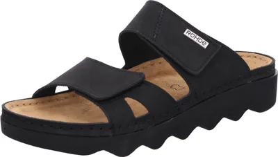Produktbild von Rohde Damen Pantolette Leder Zweiriemer mit gewellter Plateausohle Foggia-D 6225, Größe:37 EU, Farbe:Schwarz
